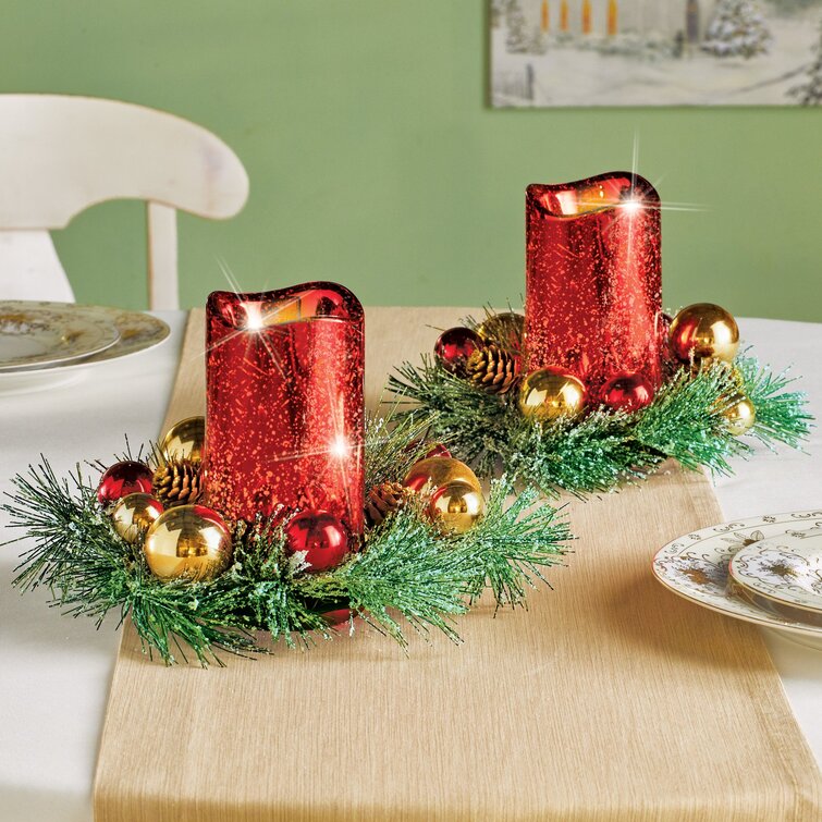 LED Lighted Faux Flickering Christmas Unscented Flameless Candle Set