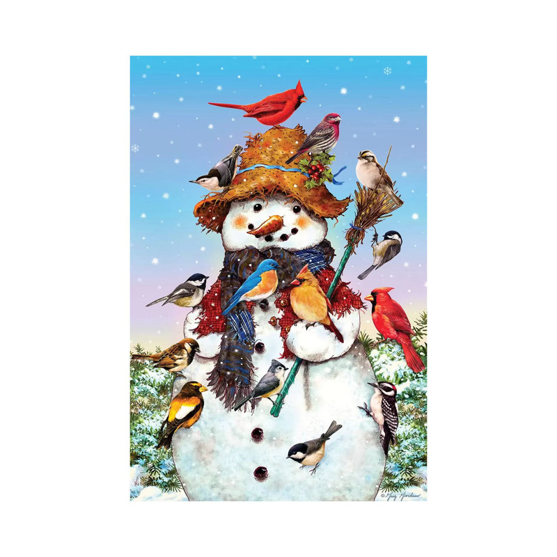 Birds And Snowman - Wrapped Canvas Print, 20.32 cm H x 30.48 cm W