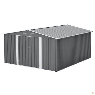 12×14 Ft Outdoor Metal Storage Shed, Large Garden Tool Shed With Lockable Double Doors, Waterproof Yard Building, Patio