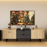 Gehsen 71" Fluted Media Console, Oval TV Stand with Drawer & Cabinet
