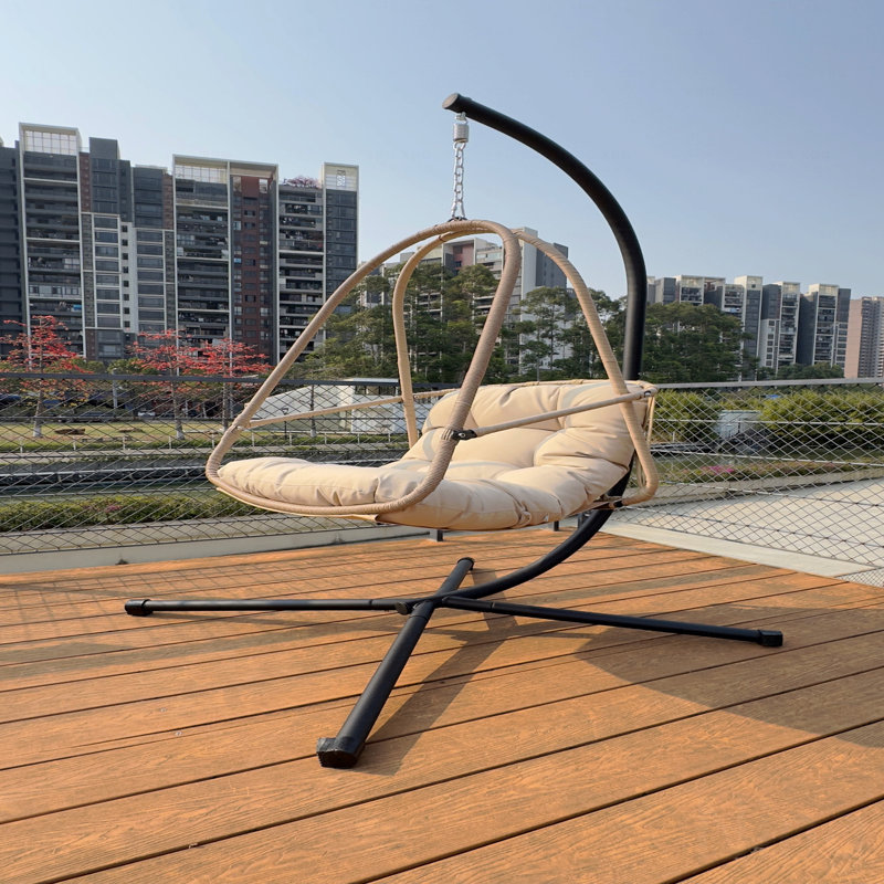 Fauteuil pivotant intérieur et extérieur, chaise suspendue en osier de rotin avec support de type C, avec coussin et coussin, pliable