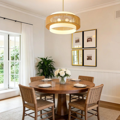 Luminaire suspendu cylindrique de style campagnard à 6 lumières de 25,6 po avec abat-jour en tissu pour salle à manger, salon, chambre à coucher, îlot de cuisine, couloir et vestibule