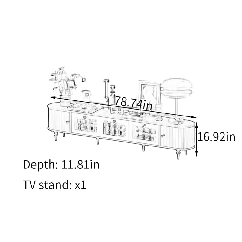 Meuble télé français rétro, Crème, H 16,92 po x L 78,74 po x l 11,81 po