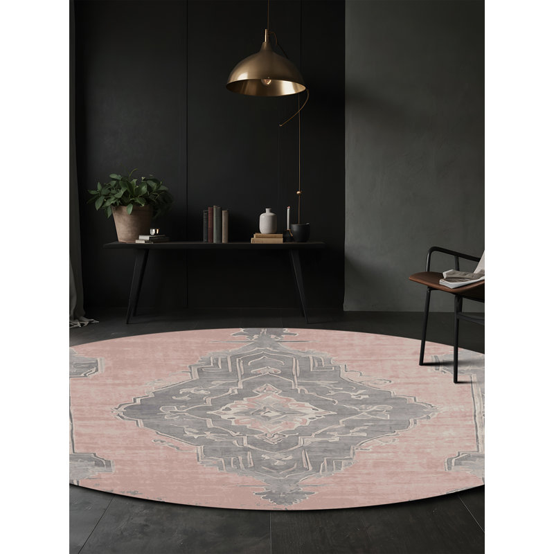 Tapis gris lavable à la machine, Rond 5 pi