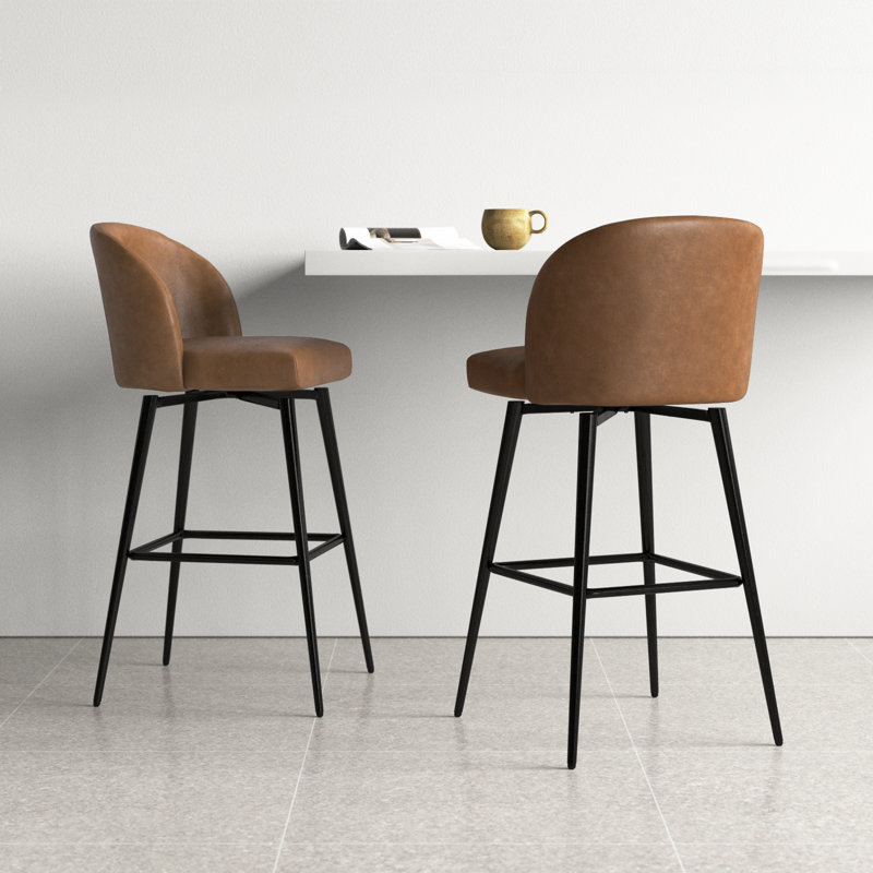 Tabouret de bar et de comptoir pivotant Brentley, Similicuir grainé brun selle