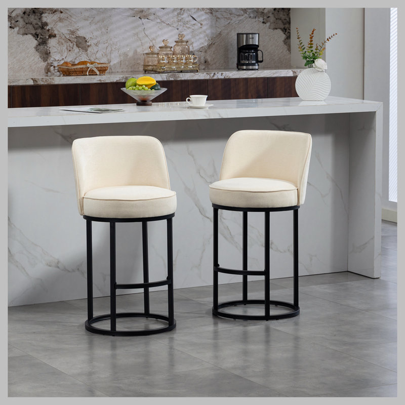 Ensemble de 2 tabourets de bar à hauteur de comptoir, tabourets de bar moderne avec dossier, tabourets de bar rembourrés en lin pour îlot de cuisine