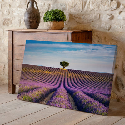 Canvas A Serene Lavender Field Stretches Into The Distance Showcasing Rows Wall Art Of Vibrant Purple Flowers That Create A Rhythmic Canvas Wall Art