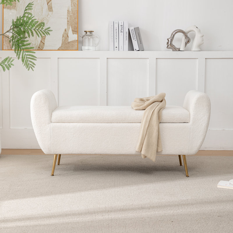 Kaybree Upholstered Flip Top Storage Bench, White
