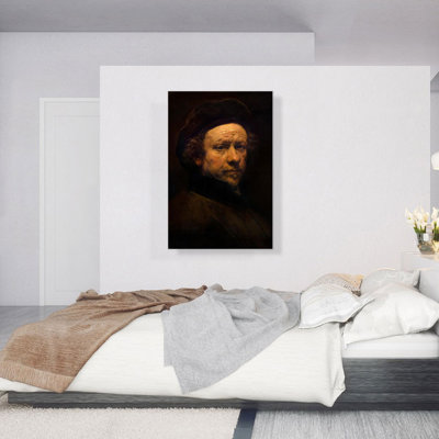 Autoportrait avec béret et collier tourné 1659 par Rembrandt van Rijn - reproduction d'art sur toile tendue