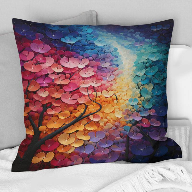 Colorful Forest Harmony Forest I - Pointillism Printed Throw Pillow
