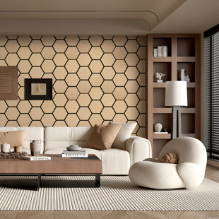 Ensemble de 4 panneaux muraux hexagonaux 3D (29,1 po x 23,9 po chacun), panneaux en placage véritable pour le salon, le studio et le bureau (Ensemble de 4)