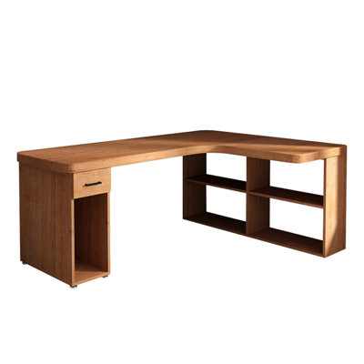 Bureau de direction brun en L en bois massif avec 1 tiroir