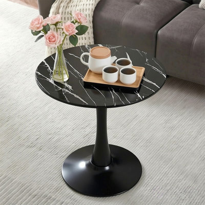 Table de salle à manger ovale moderne de 24 pouces, table de cuisine tulipe de style Mid-Century avec plateau en panneau de fibres à densité moyenne et base en acier, table basse ronde pour le salon
