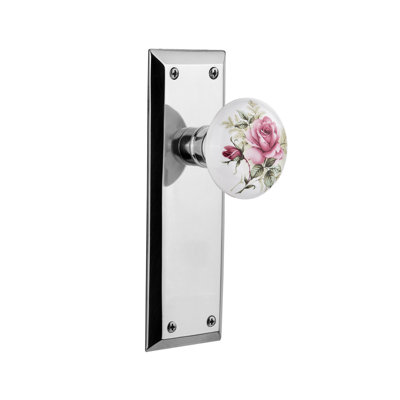 New York Plate with White Rose Porcelain Door Knob