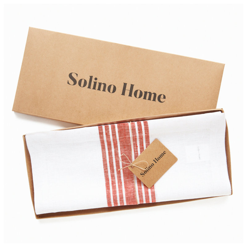 Farmhouse - 100% Pure Linen Table Runner, 90" x 14", Red/White