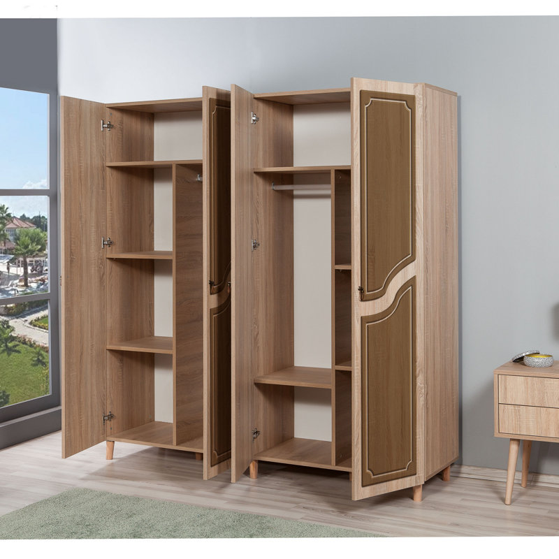 Armoire traditionnelle avec de nombreuses tablettes de 70,9 po x 75,6 po x 20,5 po | 100% panneau de particules enduit de mélamine, 0,7 po d'épaisseur | Pieds de charme, poignées en métal et en corde, revêtement UV | Fixation murale pour un rangement