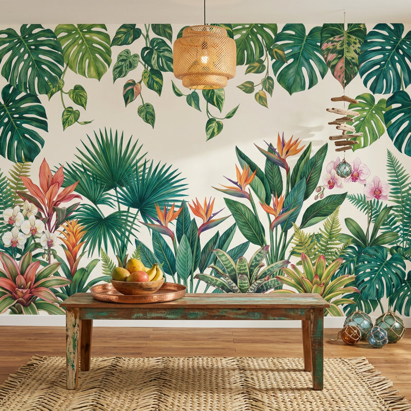 Papier peint botanique tropical, oiseau du paradis, 200 po x 120 po, Non tissé