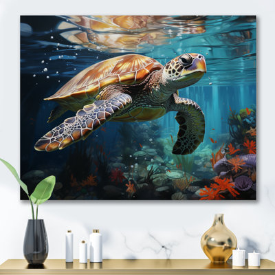 «Green Blue Marine Animals Turtle Encounter III», reproduction sur toile