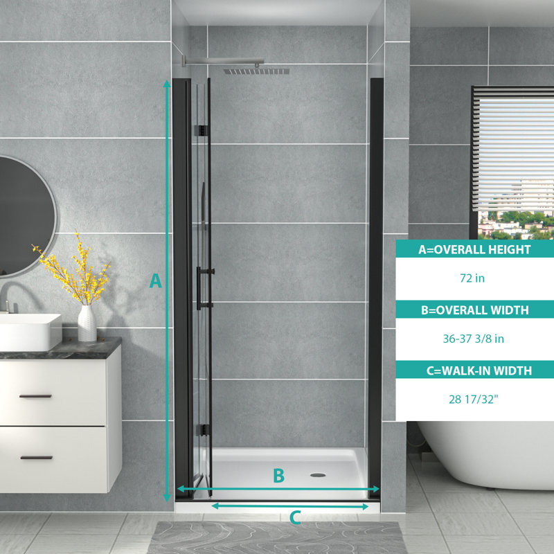 36" - 37 3/8" W x 72" H Bi-Fold Frameless Glass Shower Door with Clear Tempered Glass, Matte Black