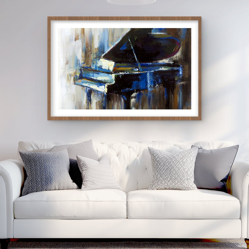 Abstrait piano à queue - reproduction encadrée avec passe-partout pour la décoration intérieure, H 24 po x l 36 po, Brun