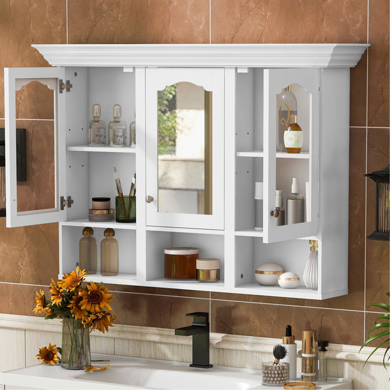 Armoire de rangement de salle de bain avec miroir - 5 tablettes et plus, tablette blanche élégante