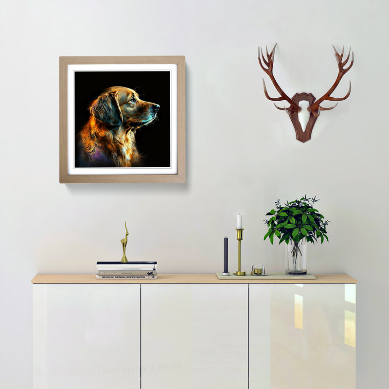 Golden Retriever Gestural Art - Framed Print, Oak