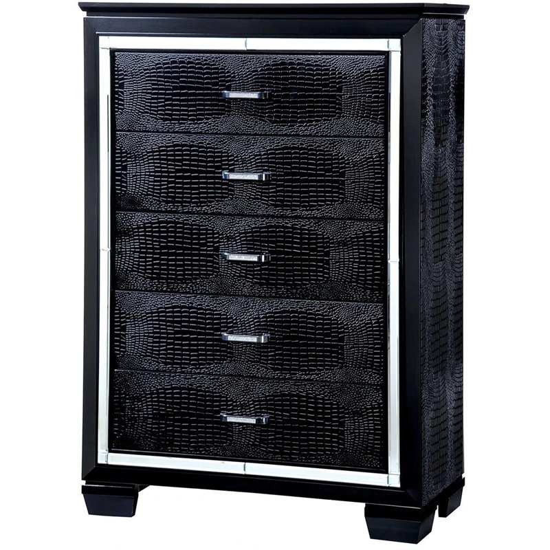 1 pièce, commode crocodile style contemporain, poignée en croûte de diamant, queue d'aronde anglaise, 5 tiroirs, finition miroir noir de 3 m
