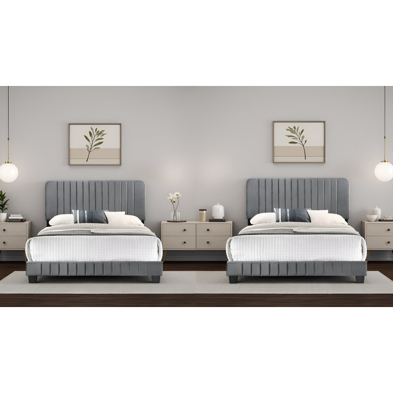 Ensemble de lit double en velours Valletta, Double, Gris