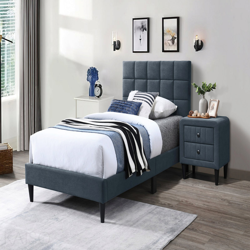 Tête de lit capitonnée et tête de lit réglable, Gris anthracite, Lit double