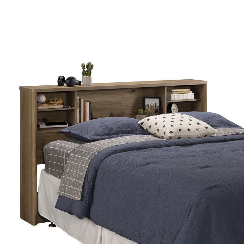 Engineered Wood Vintage Full/Queen Bookcase Headboard With Spacious Storage Cubby, Brown, Brown