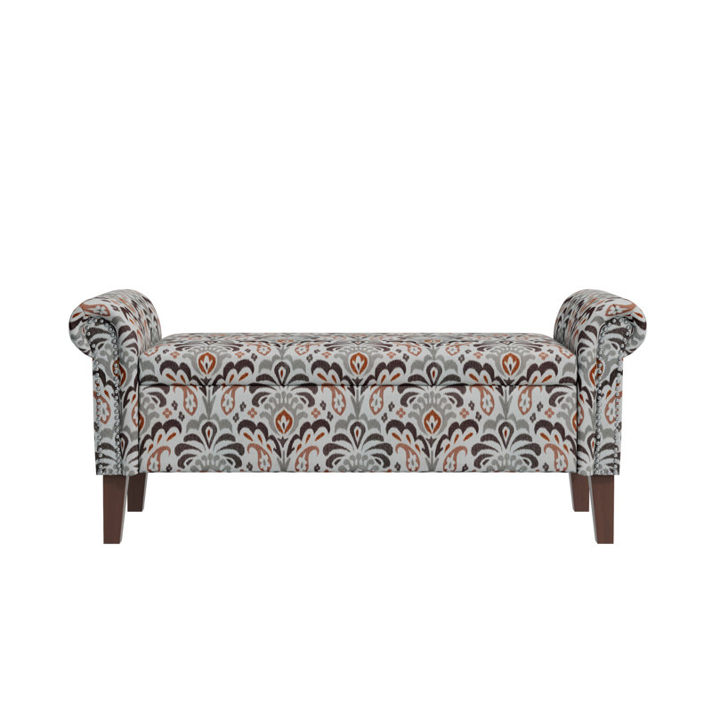 Rangement - Banc rabattable, revêtement floral 23,87 po Hauteur, motif, structure en bois franc, espace intérieur