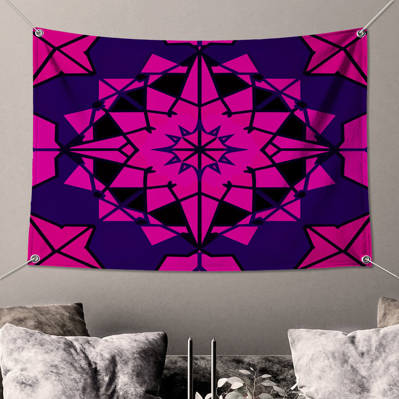 Tapisserie murale kaléidoscope rose - mauve, H 104 po x 88 avec 4 œillets