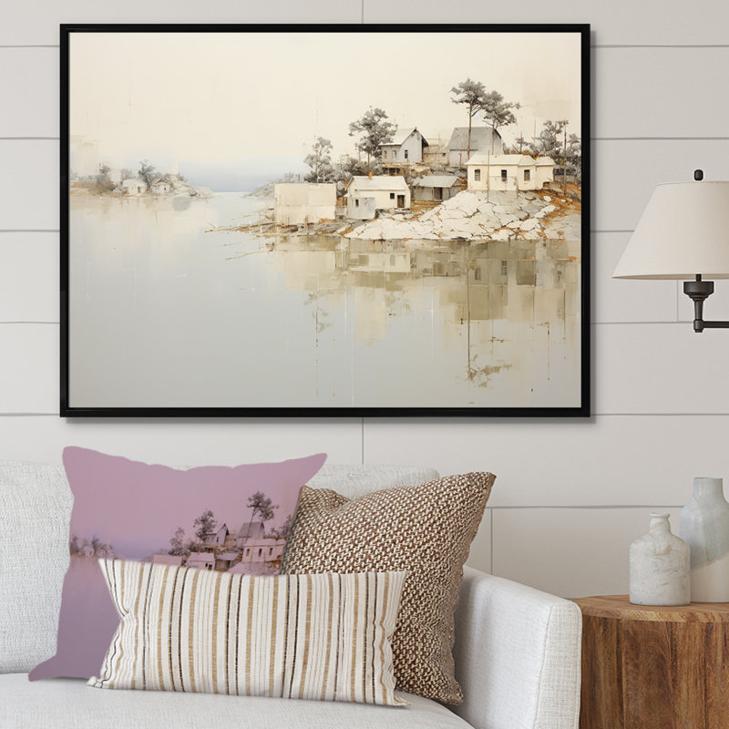 Lakehouse Tranquility sur toile, H 12 po x l 20 po x P 1 po, Cadre flottant noir