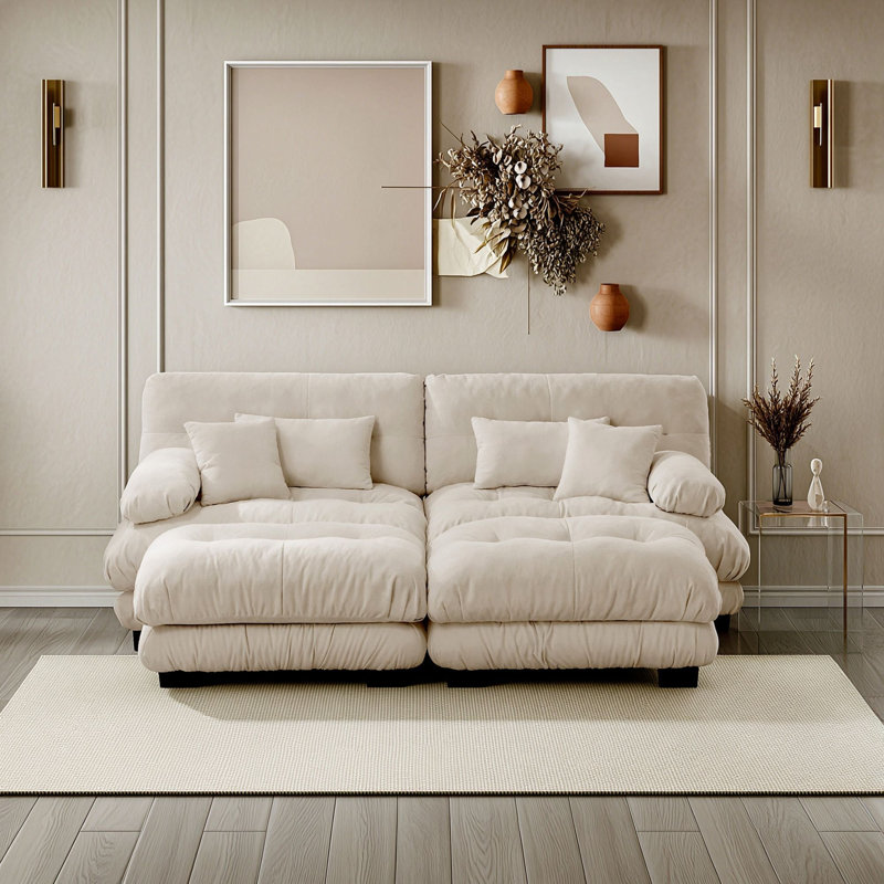 Upholstered 94.4 " Chenille Sofa, Café clair