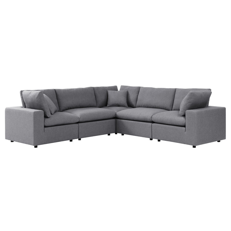 Modway Commix 5-Piece Sunbrella Outdoor Patio L-Shape Sectional Sofa, Gray