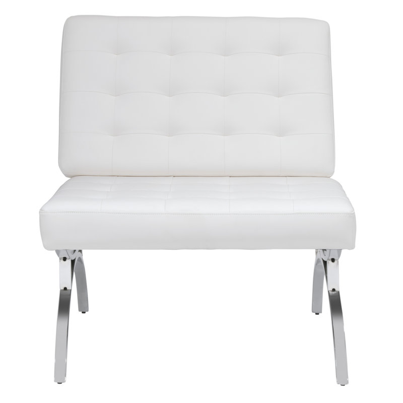 Alexuis Faux Leather Slipper Chair, White Faux Leather