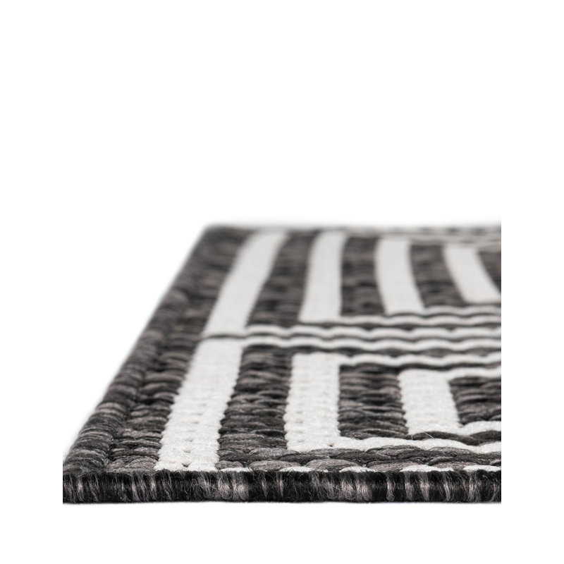 Tapis contemporain noir et blanc Bello, Rond 3 pi 1 po