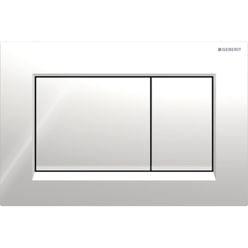 Plaque de commande Geberit Sigma20, carrée, double chasse: plaque, bouton: chrome / brillant, rayures: chrome mat