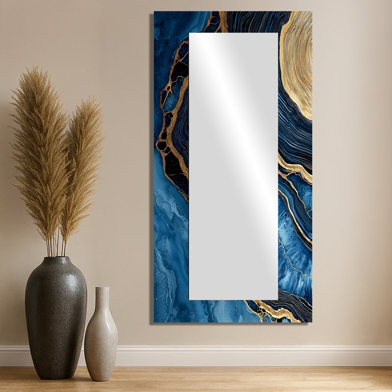 Géode aqua et spirale glissade en bois II - cristaux décoratifs muraux miroir - imprimé sur métal, 28 po x 55 po