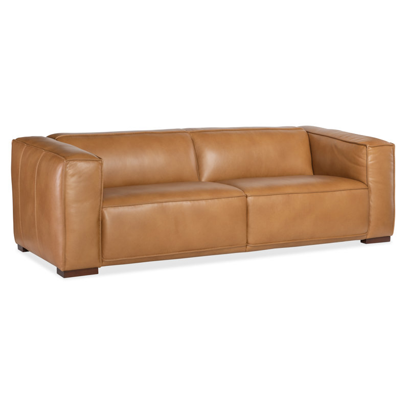 Zen Caramel Leather 2-Seat Reclining Sofa with Track Arms