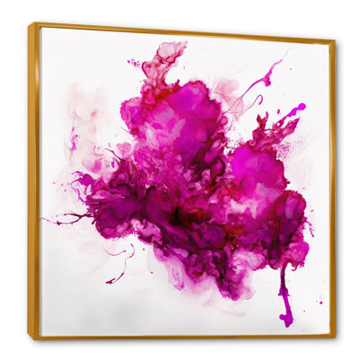 Viva Magenta Secret Wispers III - Art mural abstrait à l'encre liquide pour le salon