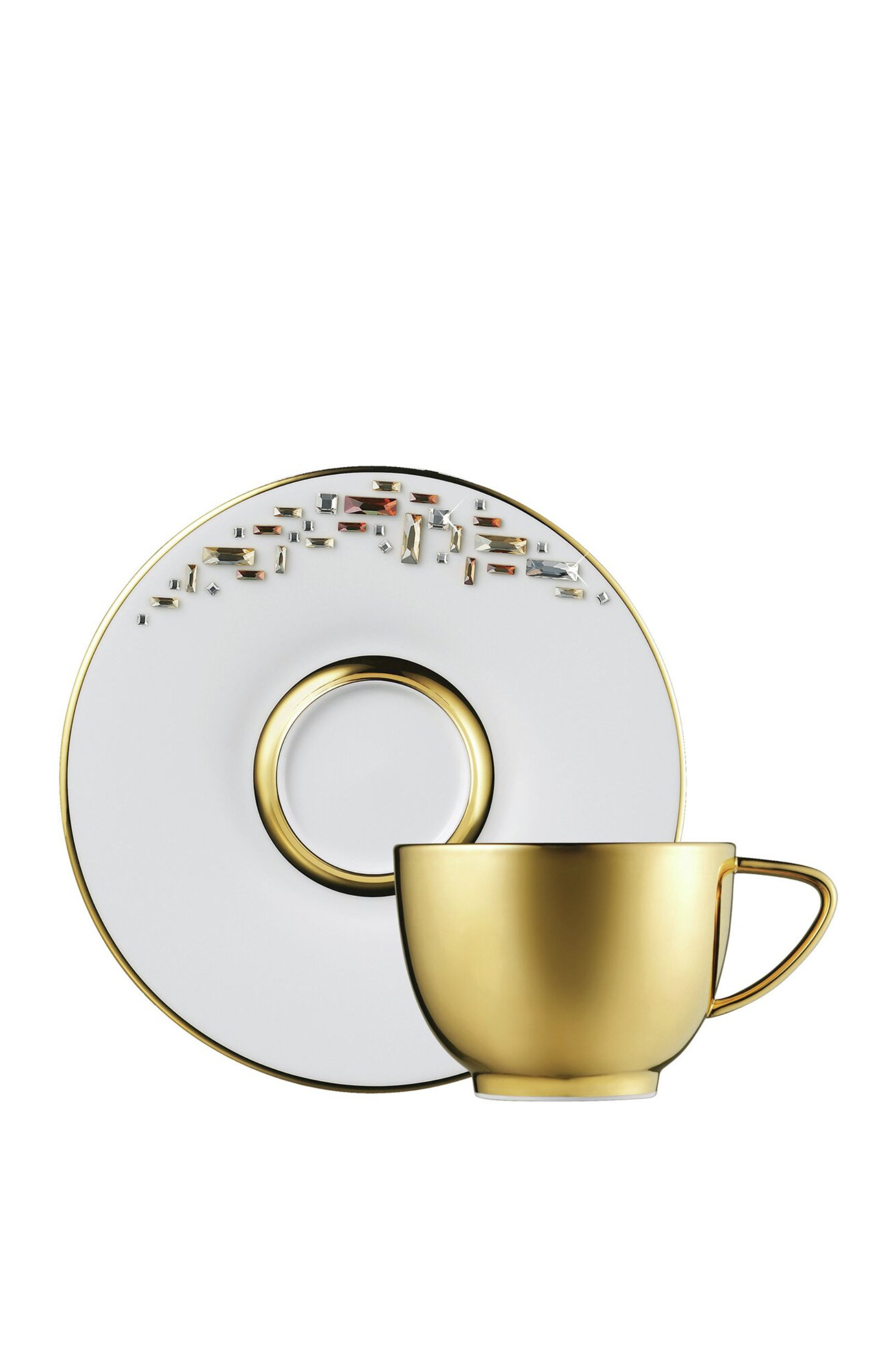 6.7 oz. Cups and Saucers Sets with Spoons Royal Golden Patterned Gold  3-Pieces Set Coffee Cup Teacups Porcelain Mugs