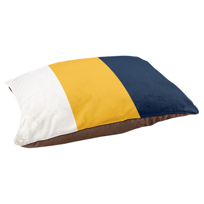 Coussin rectangulaire designer Los Angeles, Petit (L 18 po x l 28 po), Blanc / or / bleu