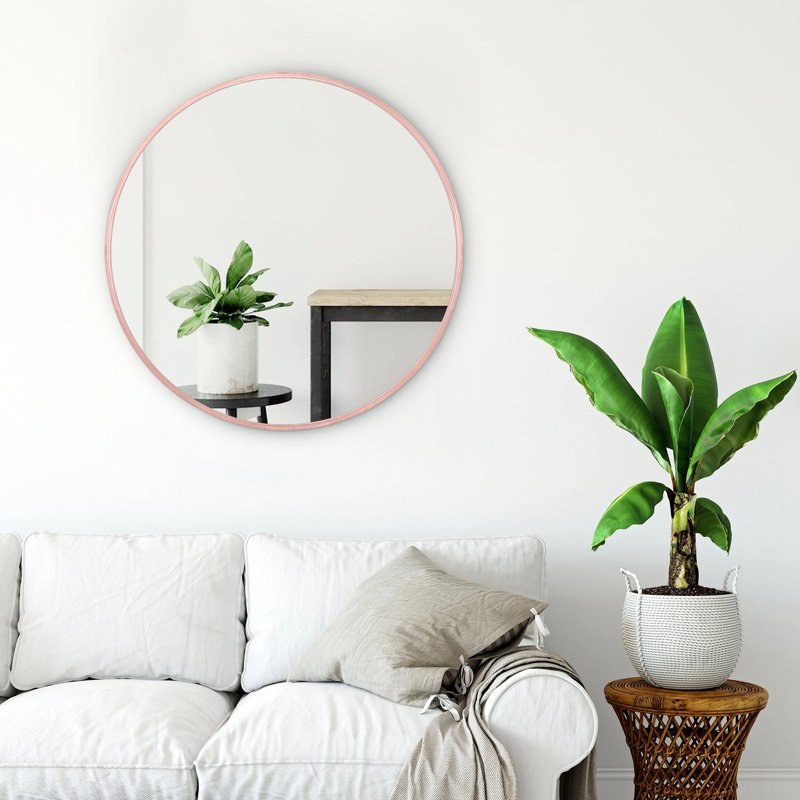 Miroir mural moderne à cadre rond, 30 po x 30 po, Or rose