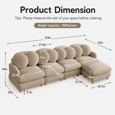 Grand canapé modulaire en chenille avec repose-pieds mobile Veloria