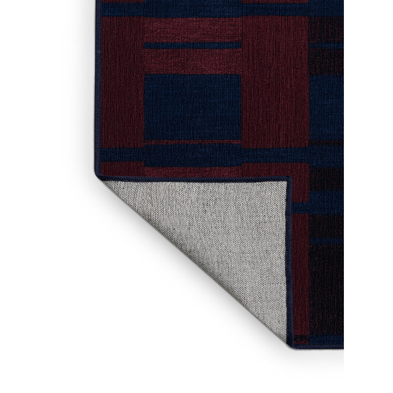 Machine Washable Checkered Blue Area Rug, Round 3'