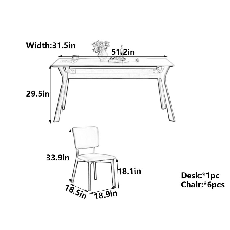 Table de salle à manger Mid-Century en bois massif et ardoise, H 29,5 po x l 51,2 po x P 31,5 po