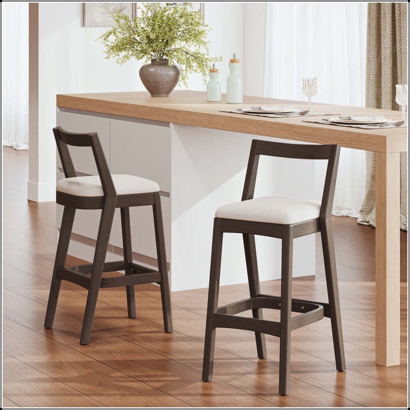 Tabouret d'intérieur en bois d'hévéa - finition brun foncé avec tissu beige, Marron foncé