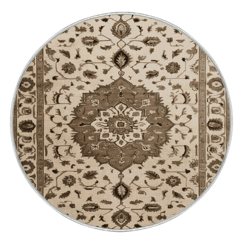 Machine Washable Tabriz Beige Area Rug, Round 8'
