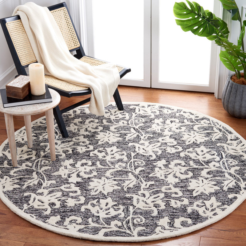 Tapis floral en laine et coton touffeté à la main Metro, Rond 6 pi